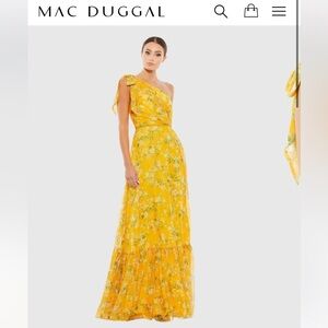 Yellow One Shoulder Maxi Dress with Ruffled Tiered Skirt